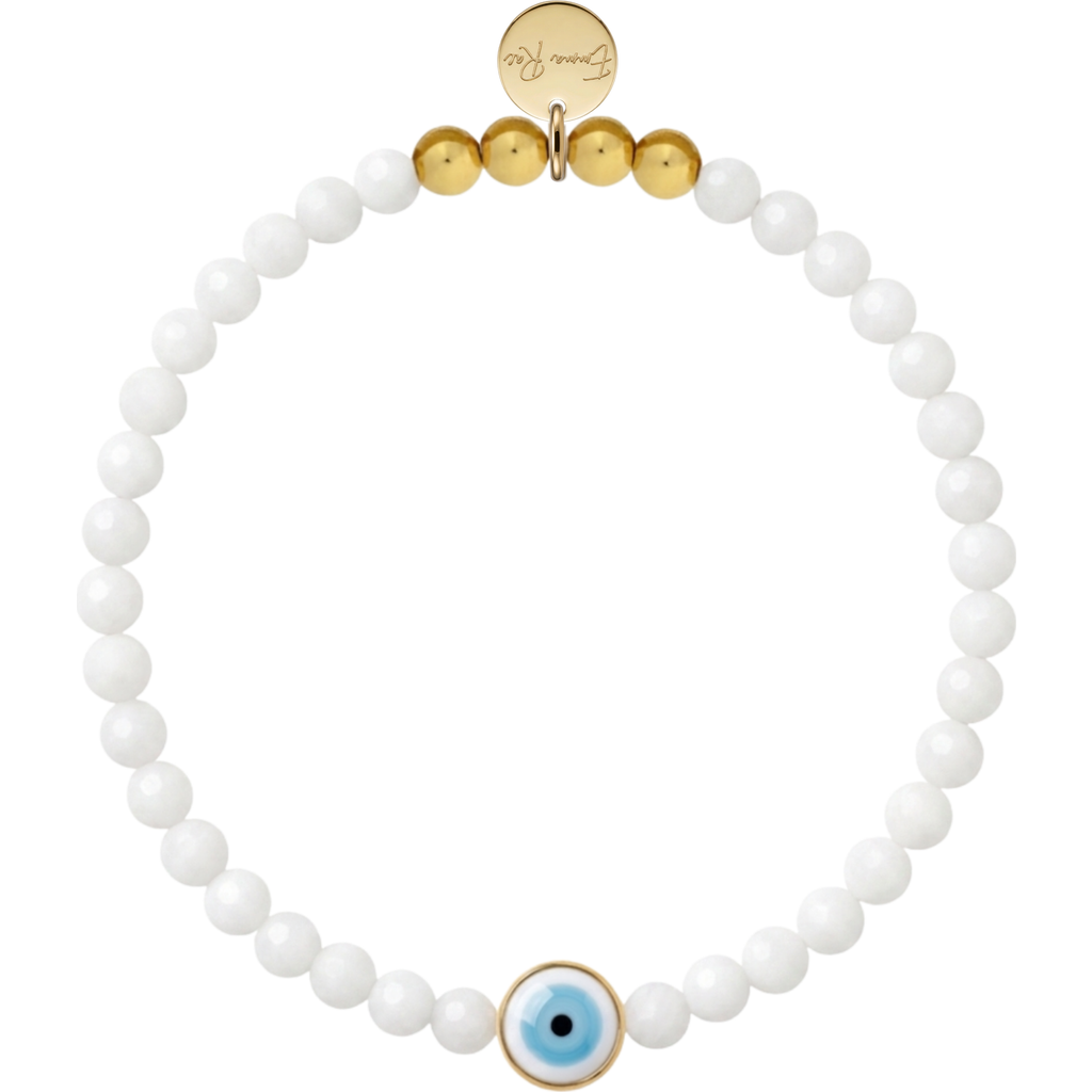 Emma Rae Evil Eye Semi-precious Gemstone Beaded Bracelet In White