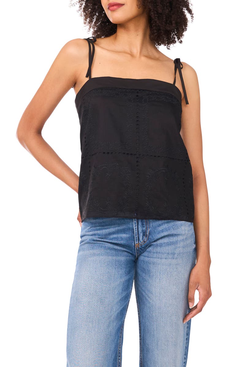 1.STATE Square Neck Tie Strap Camisole, Main, color, Rich Black