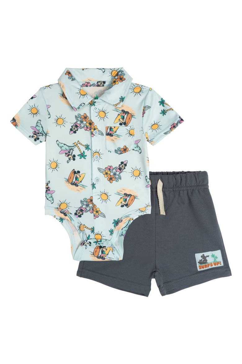 Mickey Mouse Baby Boys' 2-Piece Bodysuit and Shorts Set, Main, color, Blue Gray Mickey