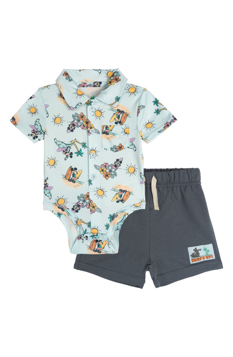 Disney Mickey Mouse Baby Boys' 2-Piece Bodysuit and Shorts Set, Main, color, Blue Gray Mickey