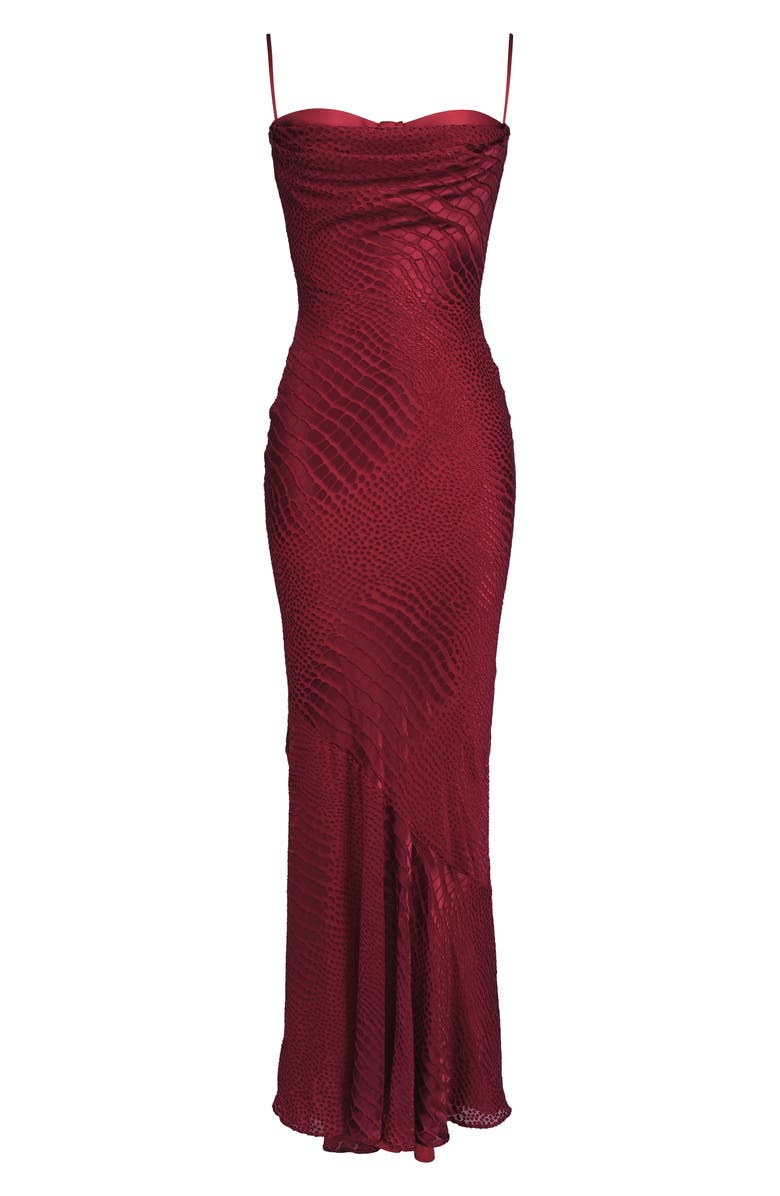HOUSE OF CB Nalani Satin Burnout Gown, Alternate, color, Deep Red