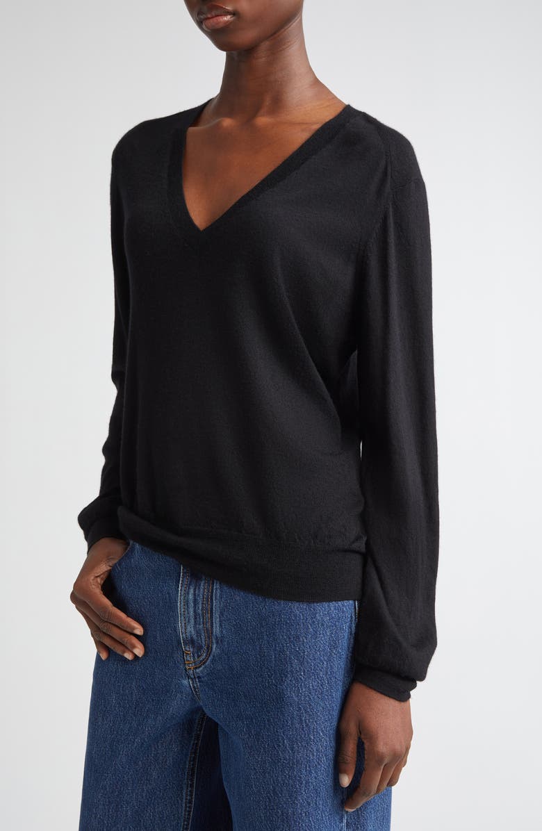 LOULOU DE SAISON Julio Thin Cashmere V-Neck Sweater, Alternate, color, Black