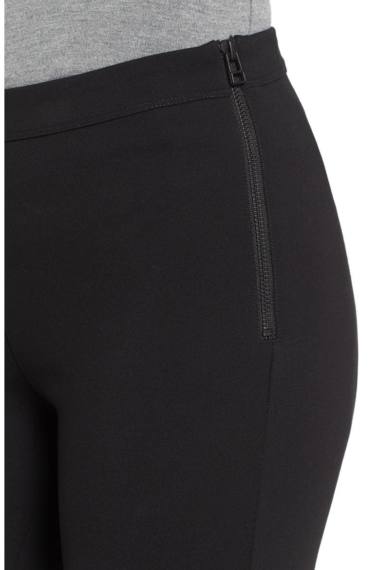 SIDE ZIP PONTE PANT, Alternate, color, BLACK