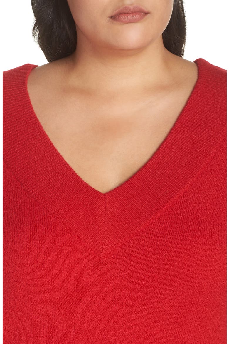 Fluffy Deep V-Neck Pullover, Alternate, color, RED LIPSTICK