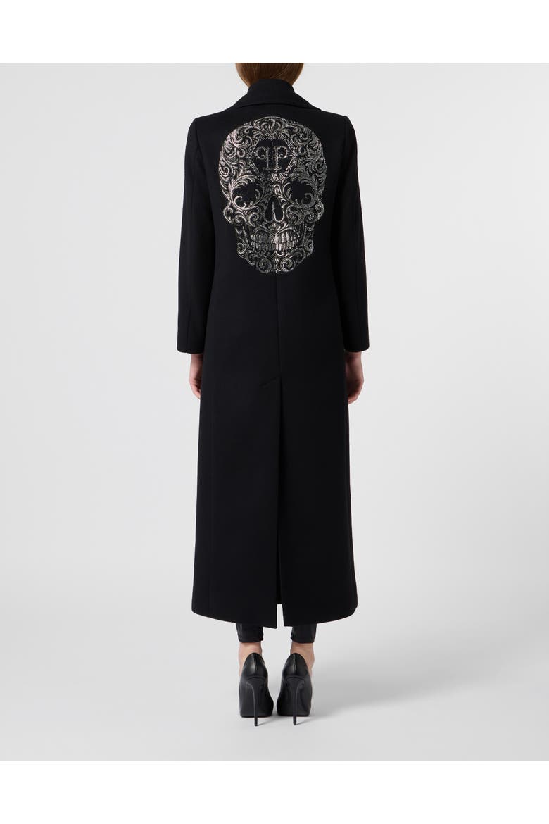 Duke Long Coat Baroque Skull Women, Alternate, color, black