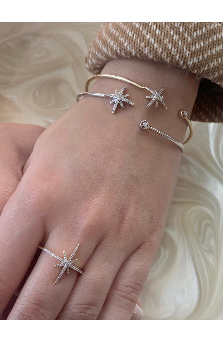 LuvMyJewelry North Star Sterling Silver Diamond Adjustable Cuff, Alternate, color, 