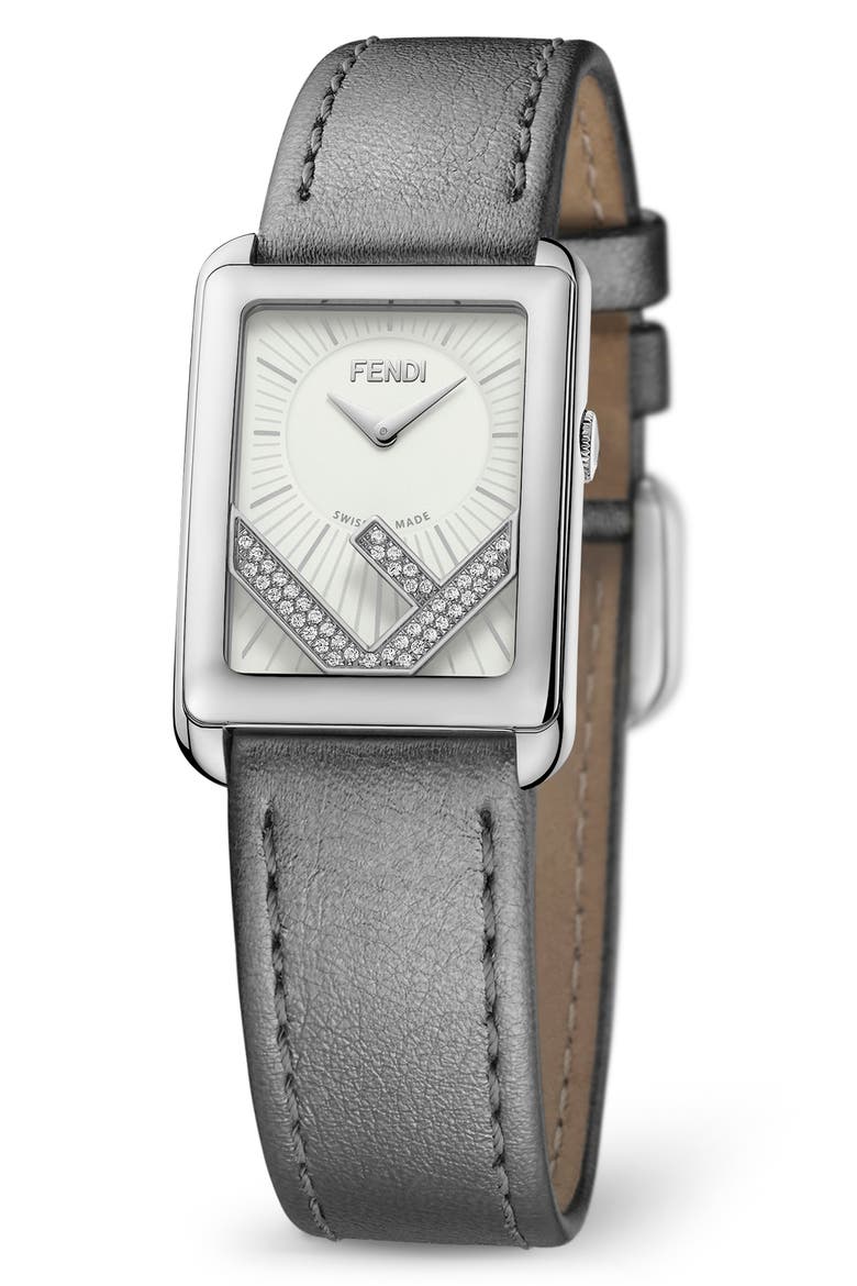 Run Away Diamond Pavé Swiss Quartz Leather Strap Watch, 22.5mm x 32mm - 0.14ctw, Alternate, color, STAINLESS STEEL
