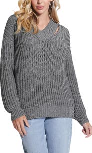 GUESS Lise Sparkle Cutout V-Neck Sweater
