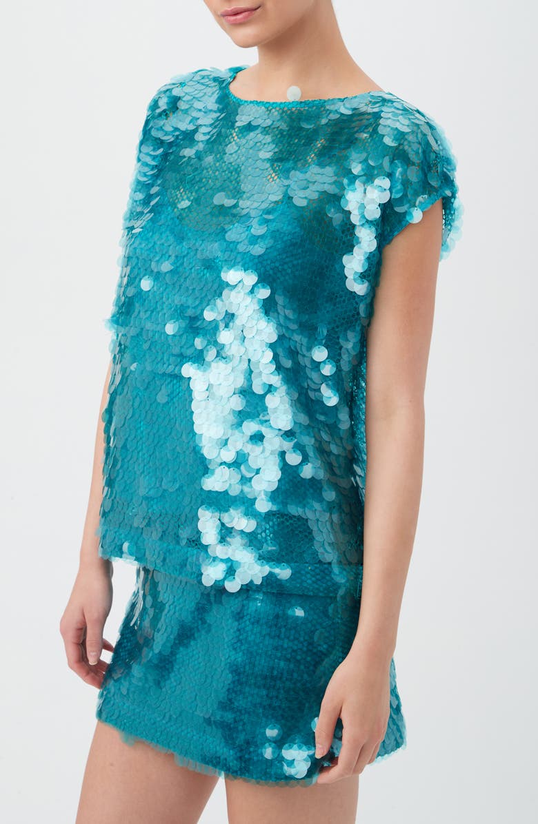 Trina Turk Malaparte Sequin Top, Alternate, color, Turquoise