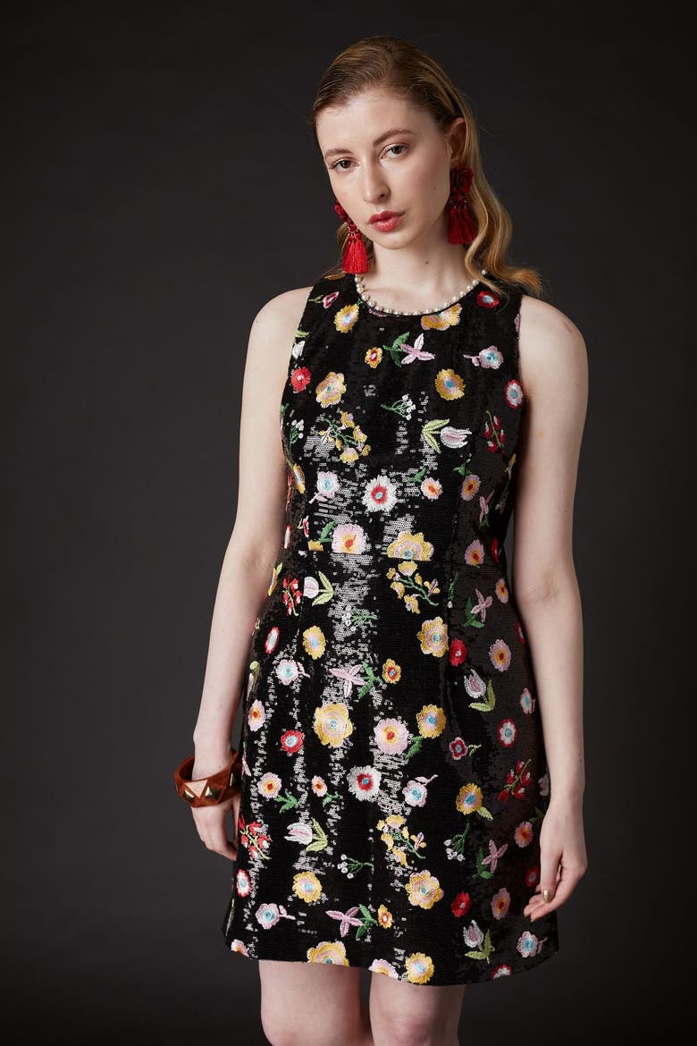 Derling Embroidered Dress, Alternate, color, Noir