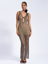 Miss Circle Quiana Mesh Rhinestone Maxi Dress