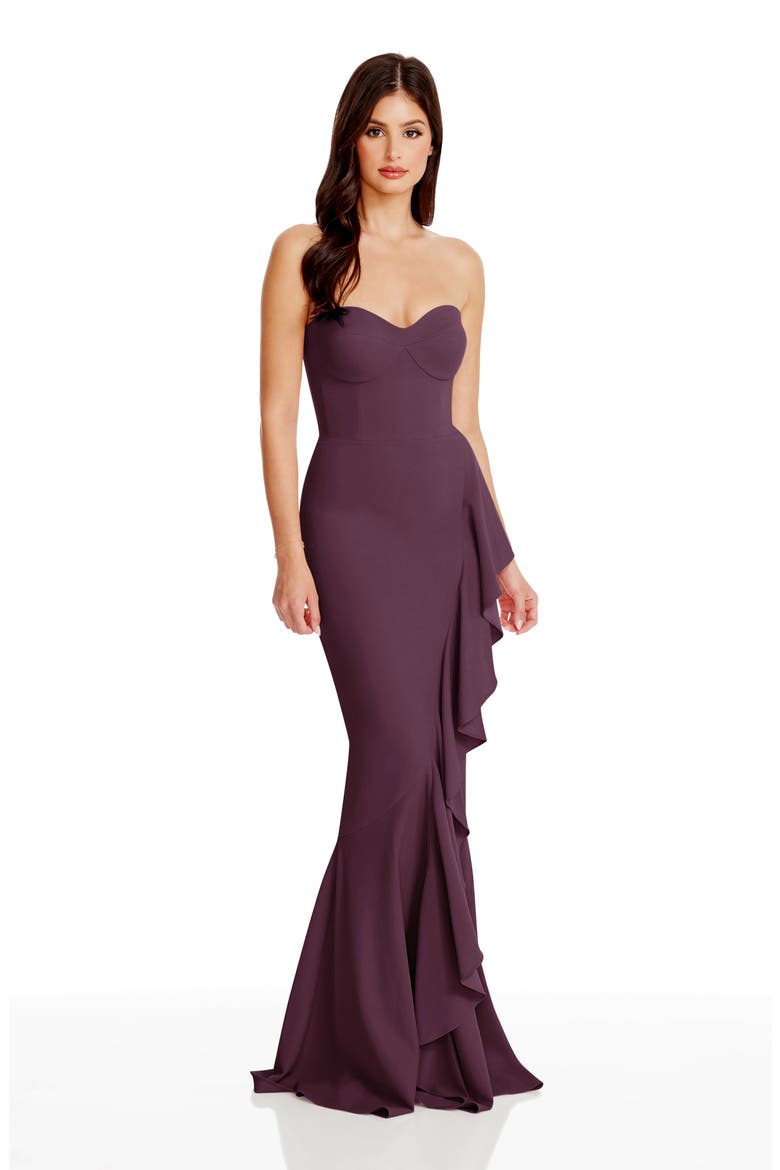 Paris Ruffle Strapless Mermaid Gown, Alternate, color, MIDNIGHT PLUM