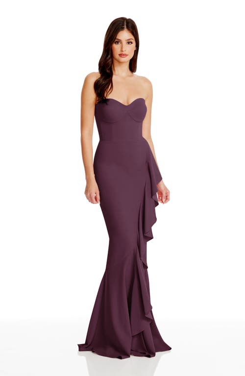 Dress The Population Paris Ruffle Strapless Mermaid Gown In Purple