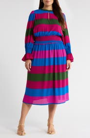 SUGARLIPS Saige Stripe Long Sleeve Midi Dress