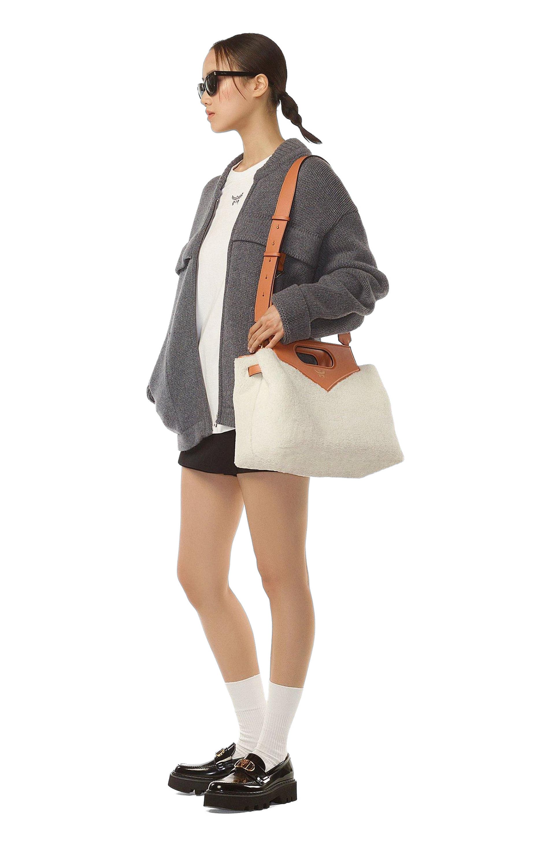 MCM Soft Diamond Shoulder Bag in Shearling and Leather, Alternate, color, 