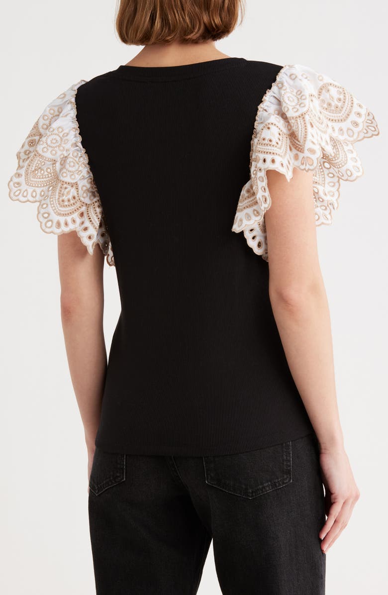 INDUSTRY REPUBLIC CLOTHING Eyelet Sleeve T-Shirt, Alternate, color, Black/ Beige