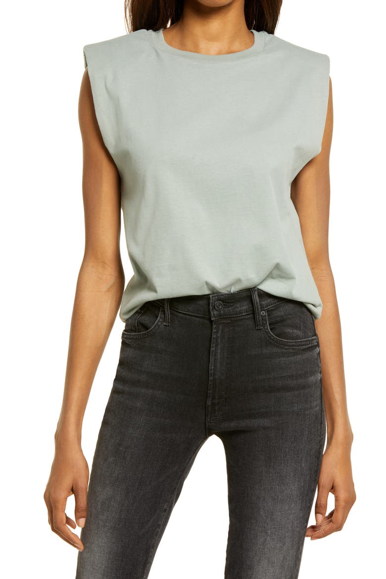 Coni Shoulder Pad Cotton Sleeveless Muscle T-Shirt, Main, color, SLATE GREY