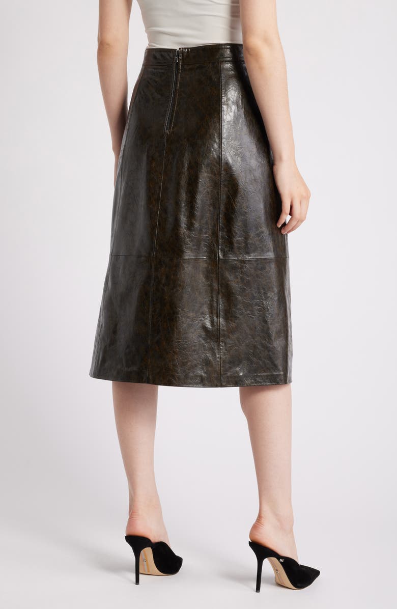 KOBI HALPERIN Rustic Faux Leather A-Line Skirt, Alternate, color, Dark Brown