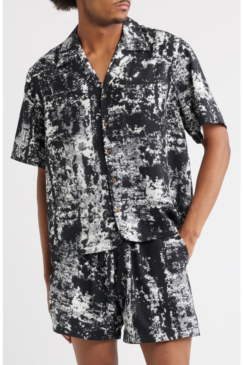 Jason Abstract Print Camp Shirt, Main, color, BLACK