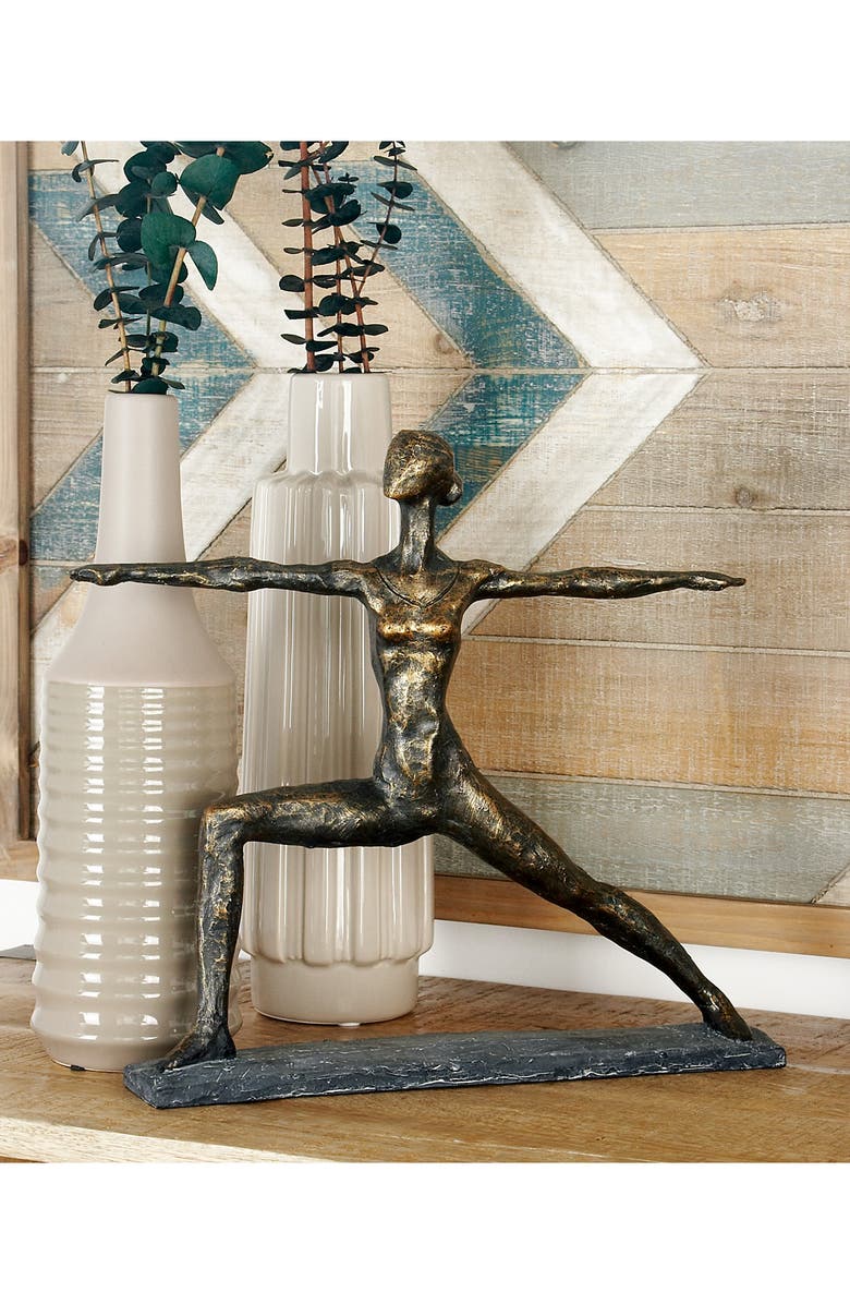WILLOW ROW Brasstone Polystone Modern Yoga Sculpture, Alternate, color, 