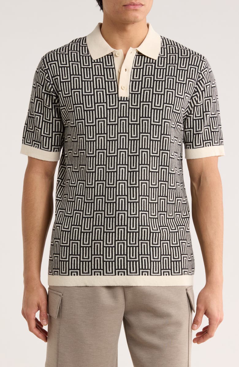 TRUTH Geometric Knit Polo, Main, color, Ecru/ Black