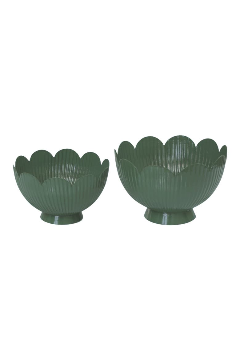 Metal 8 in. Green Scalloped Bowl Set of 2, Main, color, Green