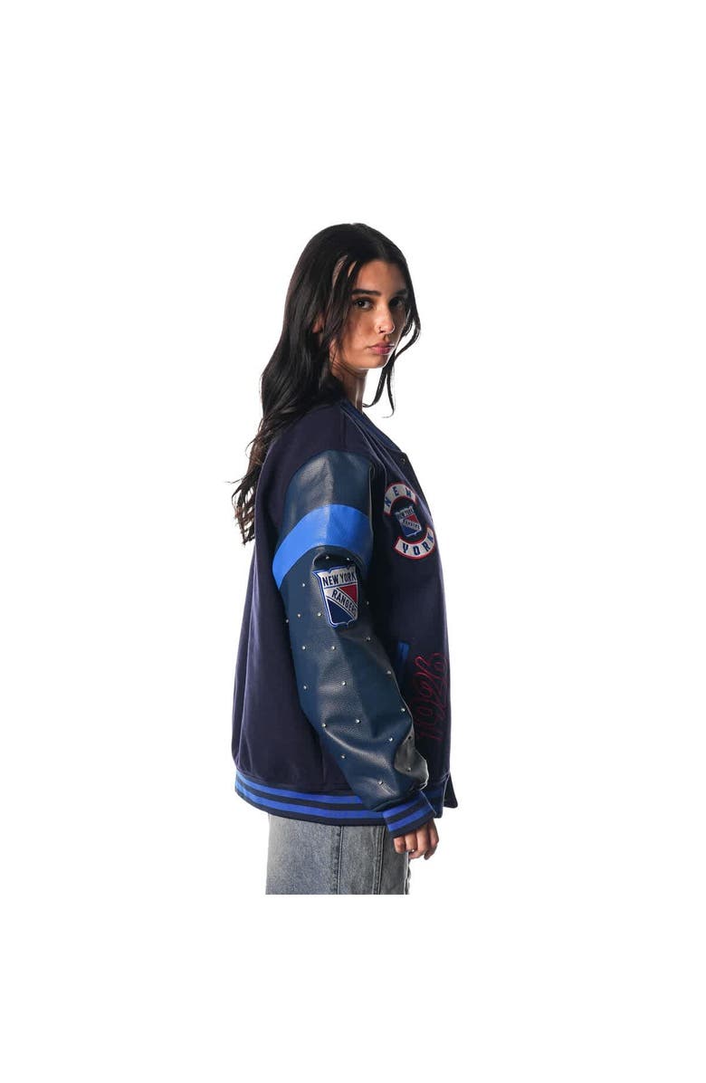 THE WILD COLLECTIVE Women's The Wild Collective Blue New York Rangers Full-Snap Varsity  Jacket, Alternate, color, Blue