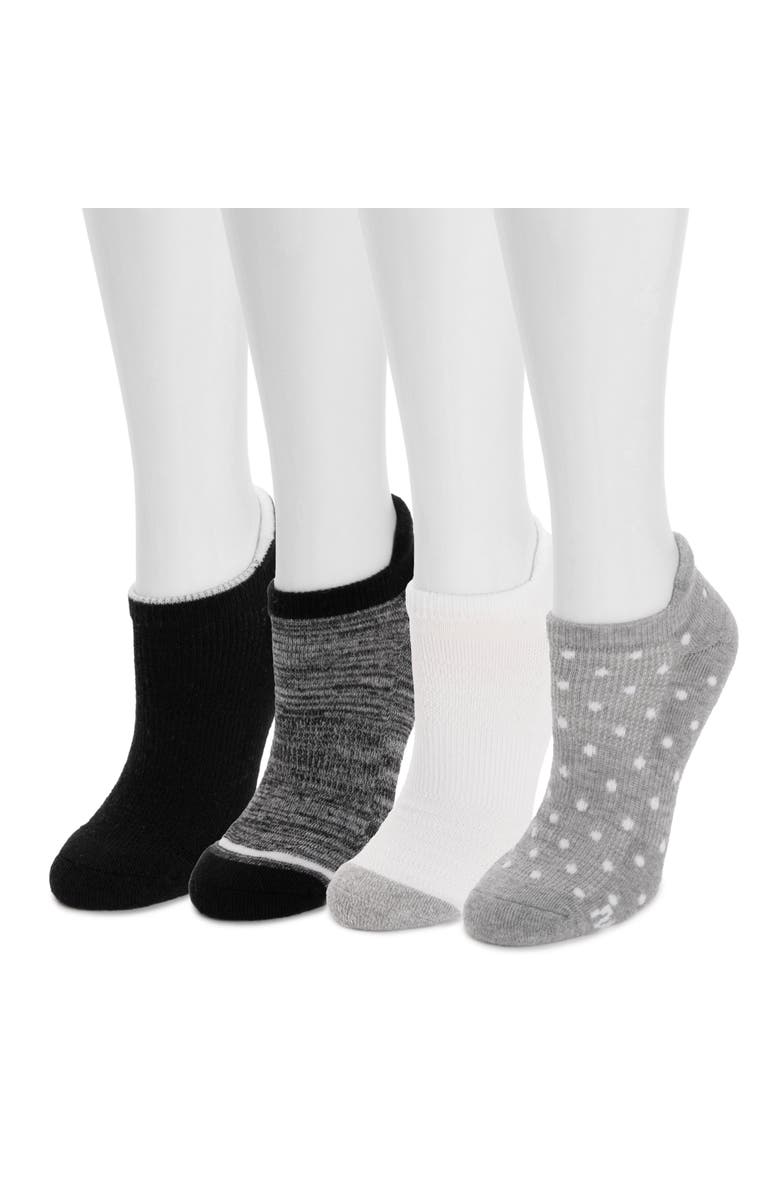 MUK LUKS Women's Dream Step Sporty Low Cut Ankle Socks, 4 Pair Pack, Alternate, color, Ebony