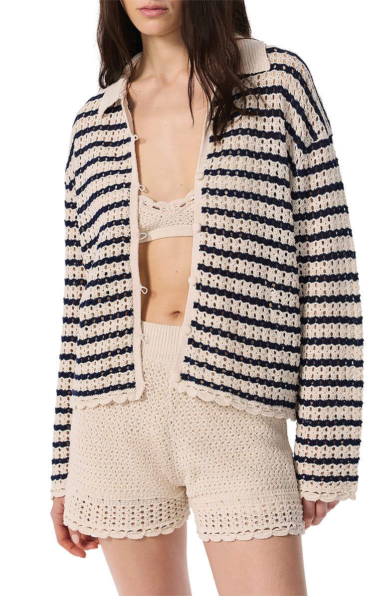 rag & bone Khloe Stripe Cardigan, Alternate, color, Ivory