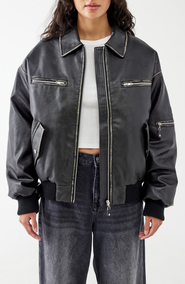 BDG Urban Outfitters Perrie Oversize Faux Leather Bomber Jacket, Main, color, 