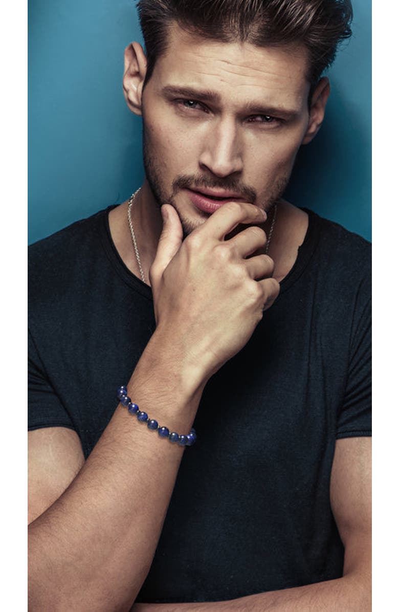 Link Up Gemstone Beads with Alternating Accent Spacers Pull Cord Bracelet, Alternate, color, Blue