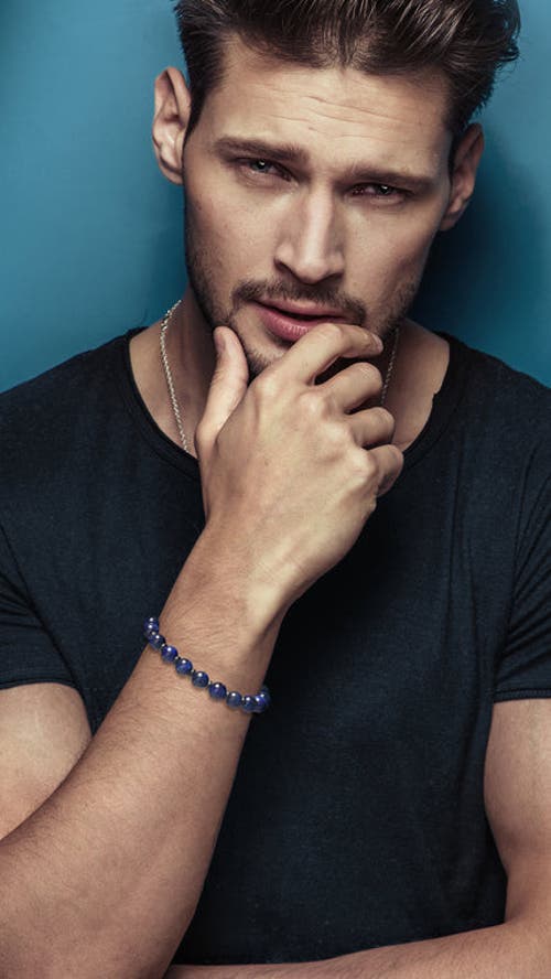 Link Up Gemstone Beads With Alternating Accent Spacers Pull Cord Bracelet In Blue