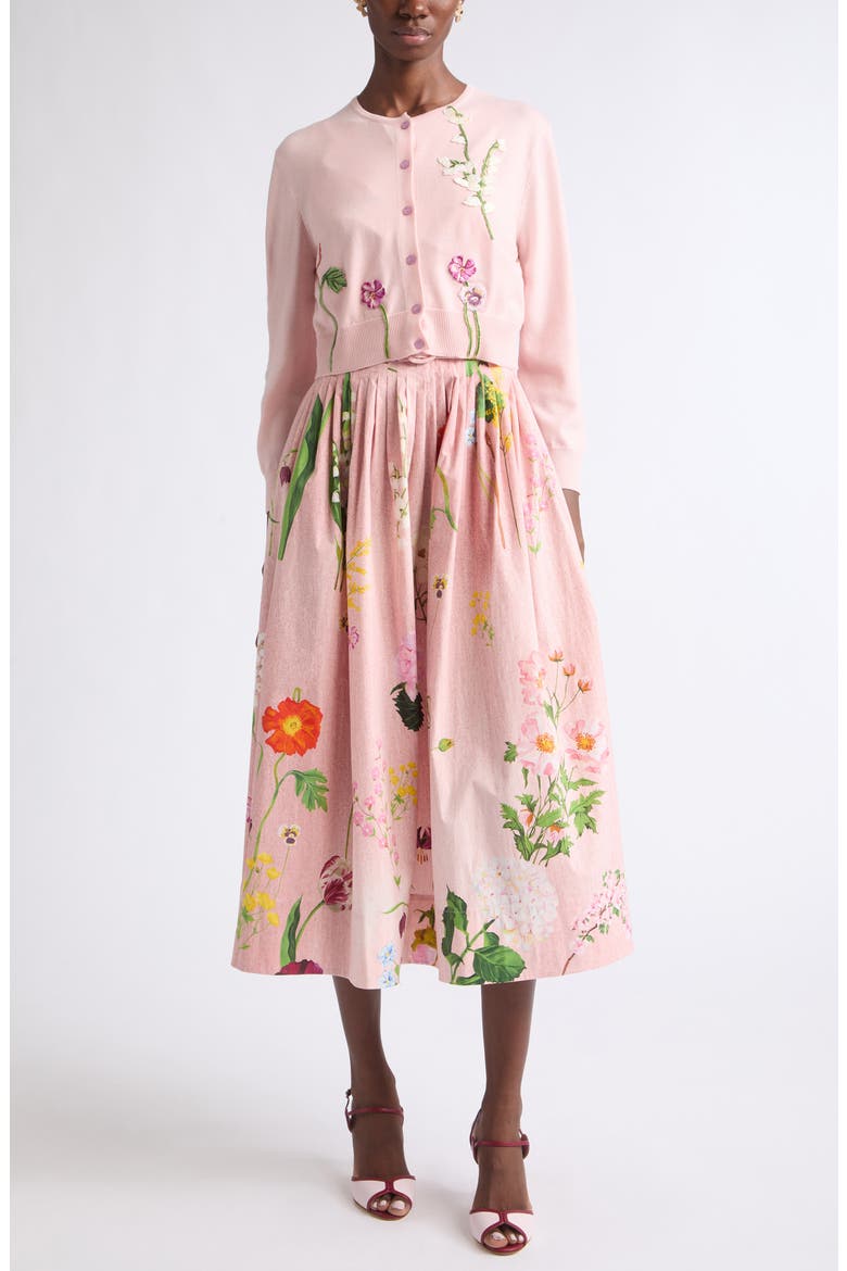 Mixed Botanical Cotton Stretch Poplin Midi Dress, Alternate, color, BLUSH MULTI