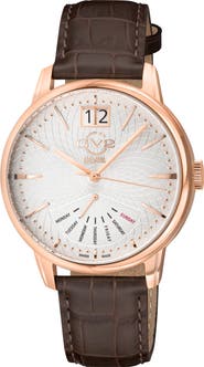 GV2 Rovescio Croc Embossed Leather Strap Watch, 42mm