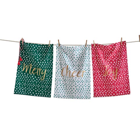 Joyful Set of Three Cotton Dishtowels for Christmas Kitchen