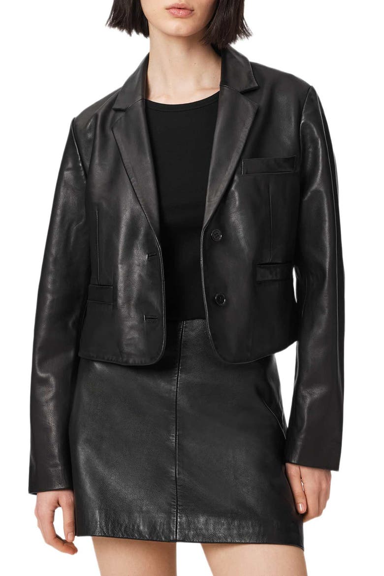 Apton Leather Blazer, Main, color, BLACK