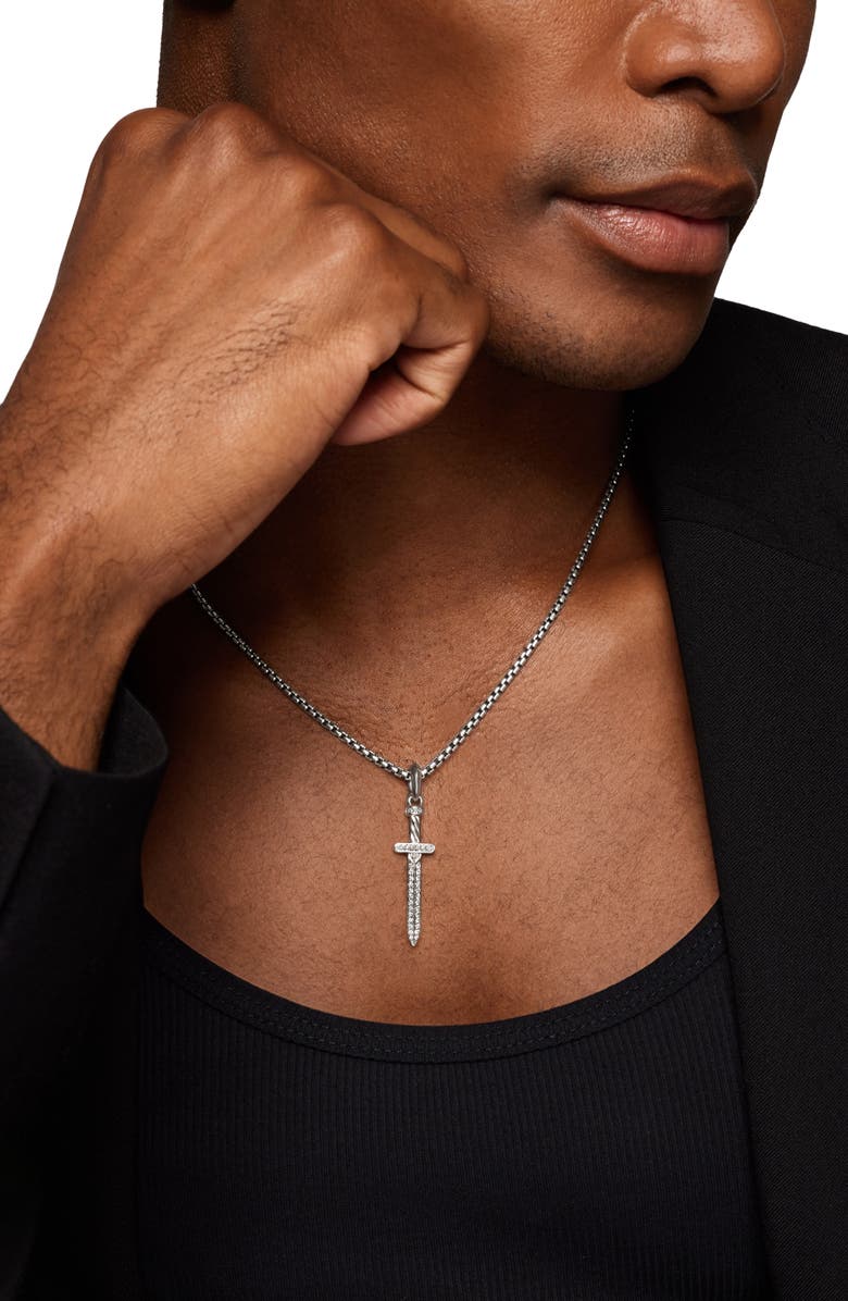 David Yurman Pavé Diamond Sword Amulet, Alternate, color, Silver Pave