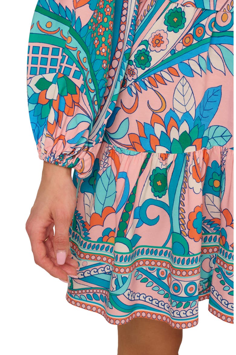 Print Tie Waist Long Sleeve Dress, Alternate, color, PEACH MULTI