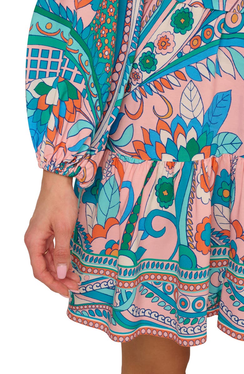 Adrianna Papell Print Tie Waist Long Sleeve Dress, Alternate, color, Peach Multi