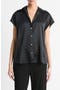 Cap Sleeve Gathered Back Short Sleeve Silk Button-Up Shirt
