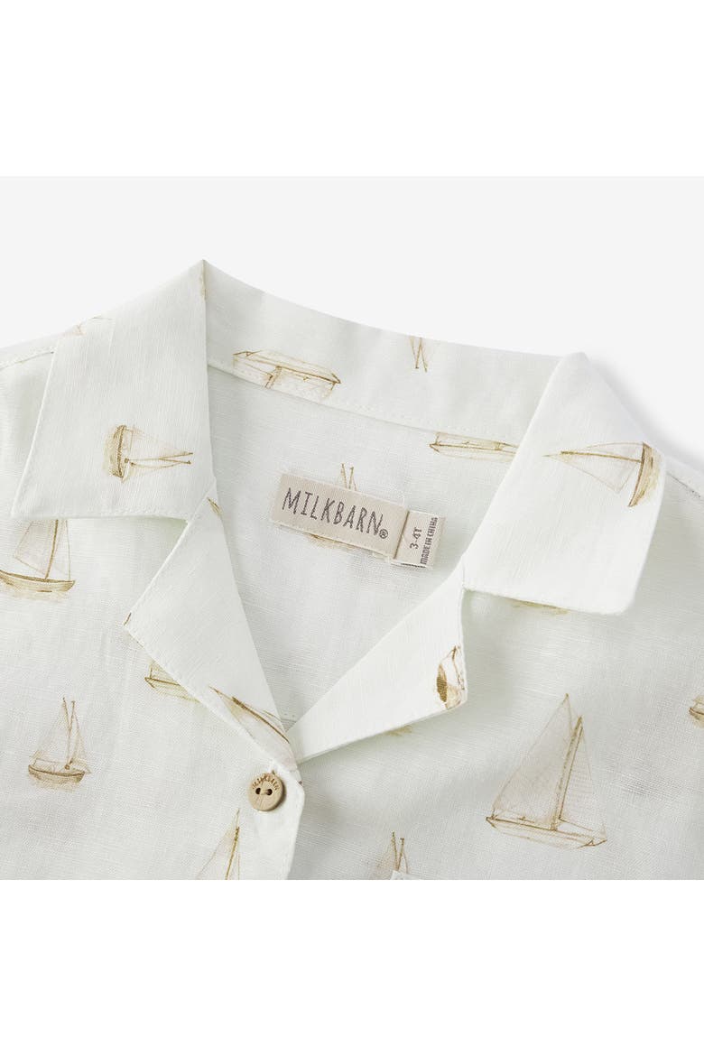 Linen Buttonup Shirt And Shorts Set, Alternate, color, Sailboat Melody