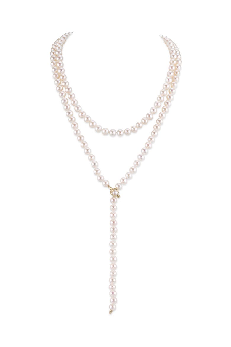White Freshwater Pearl Adjustable Lariat Y-Shape 51 Inch Rope Length Necklace - Premier AAAA Quality, Main, color, Yellow Gold Clasp