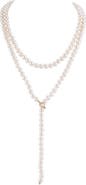 The Pearl Source White Freshwater Pearl Adjustable Lariat Y-Shape 51 Inch Rope Length Necklace - Premier AAAA Quality