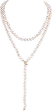 The Pearl Source White Freshwater Pearl Adjustable Lariat Y-Shape 51 Inch Rope Length Necklace - Premier AAAA Quality