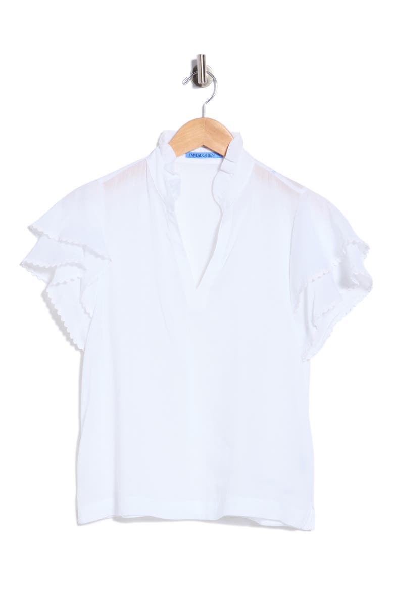 Elara Flutter Sleeve Woven Top, Alternate, color, WHITE