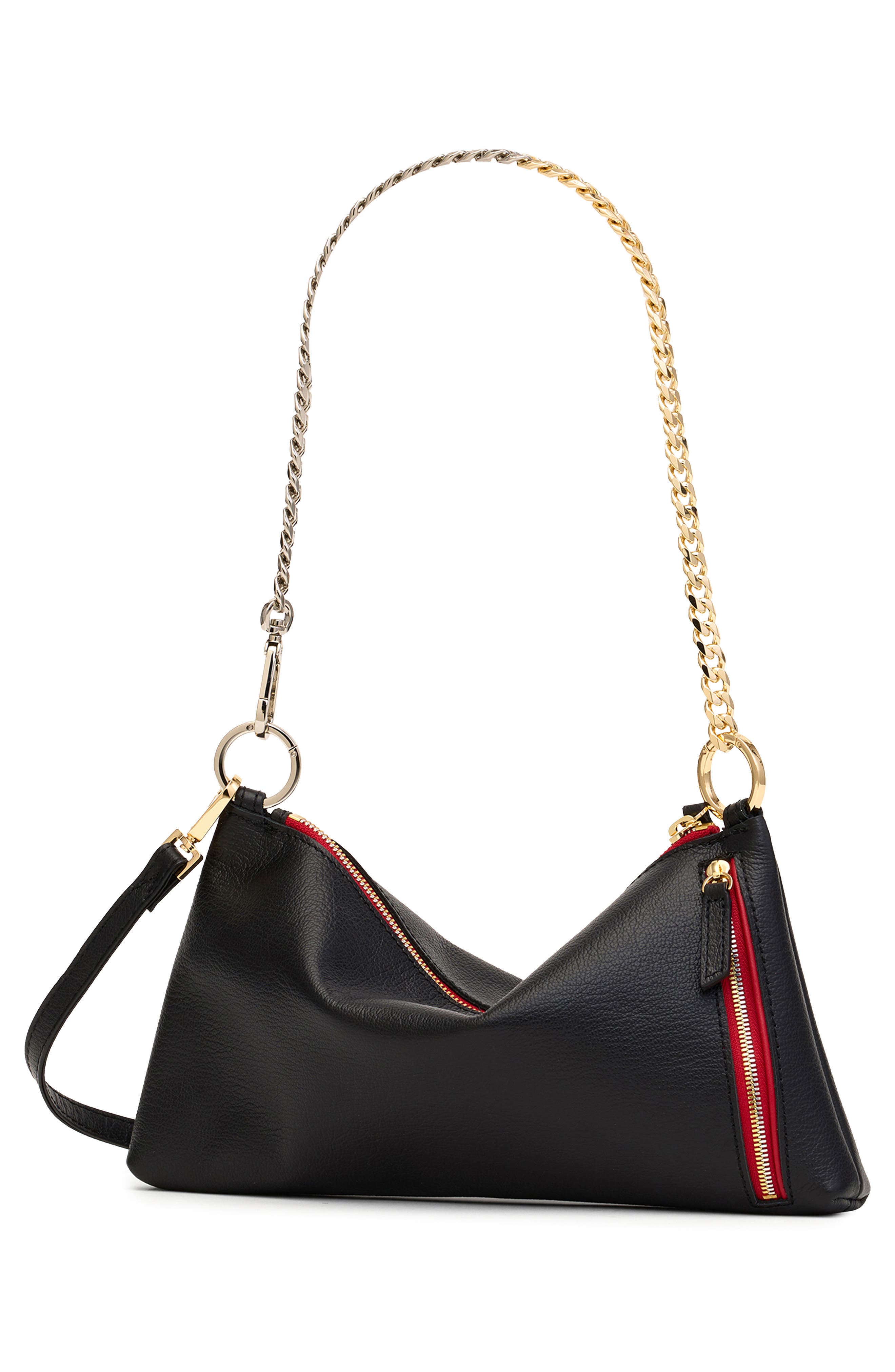HAMMITT Kyle Revival Leather Shoulder Bag, Alternate, color, Black/Gold-Silver Red-Zip