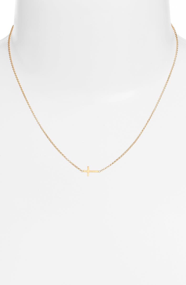 Dogeared 'Reminder - Fe' Sideways Cross Pendant Necklace, Alternate, color,