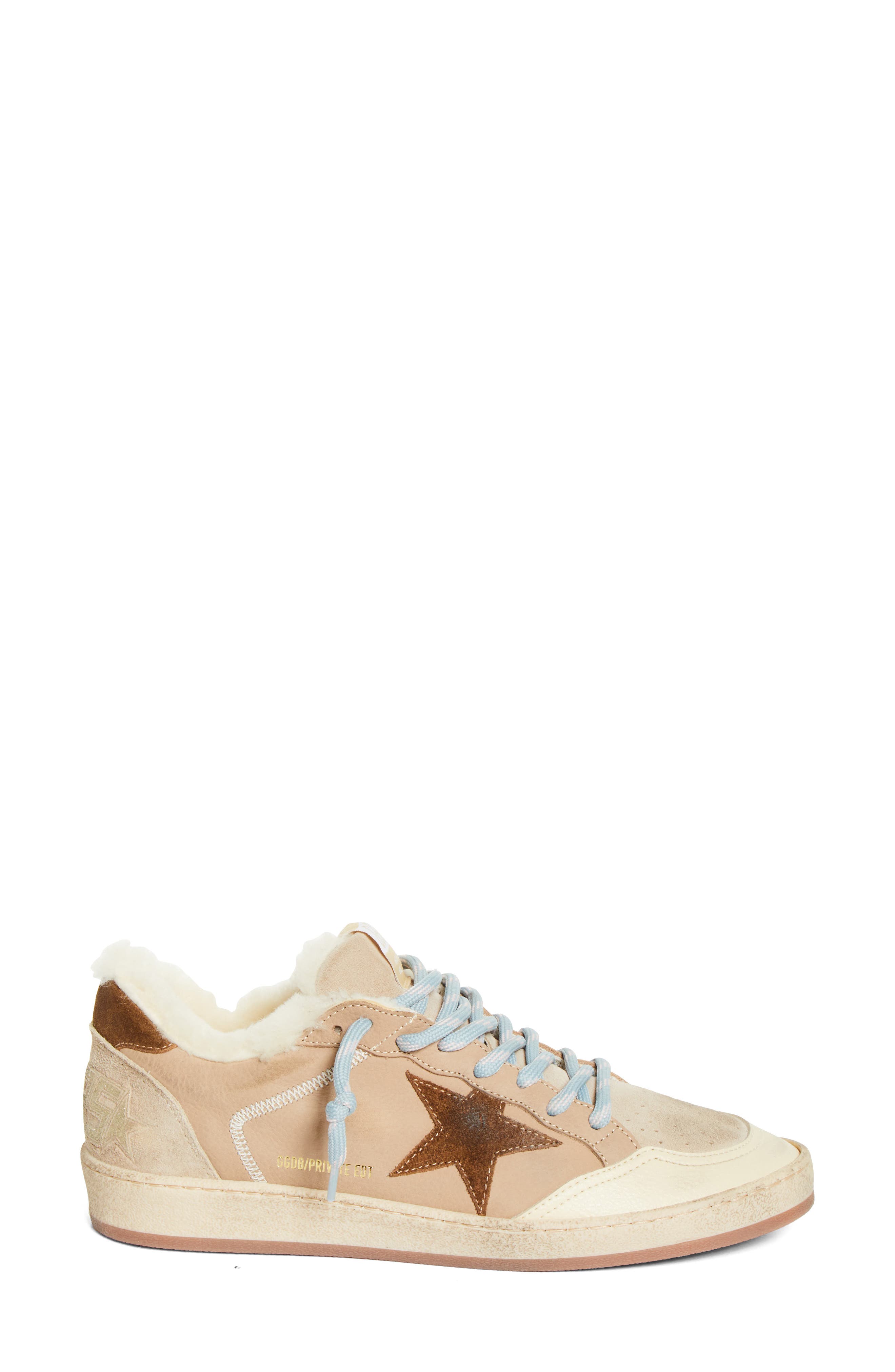 Golden Goose Ball Star Low Top Faux Shearling Lined Sneaker, Alternate, color, Beige/ Burned Brown