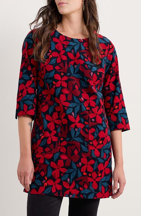 Port Gaverne Floral Organic Cotton Pincord Tunic