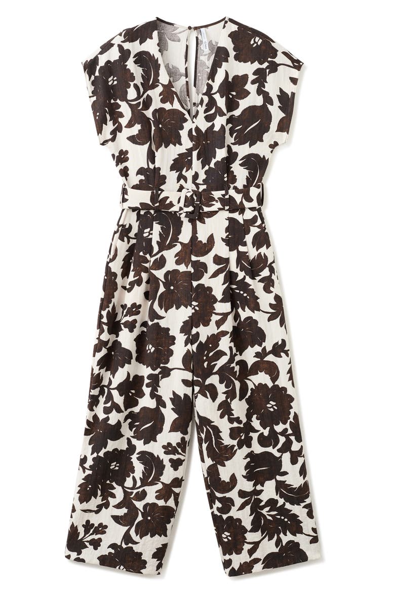 Floral Print Wide Leg Jumpsuit, Main, color, ECRU